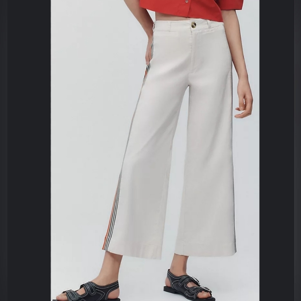 Anthropologie Maeve Ettie High Waisted Crop Wide Bold Stripe Pants W30 Stone - Picture 12 of 13